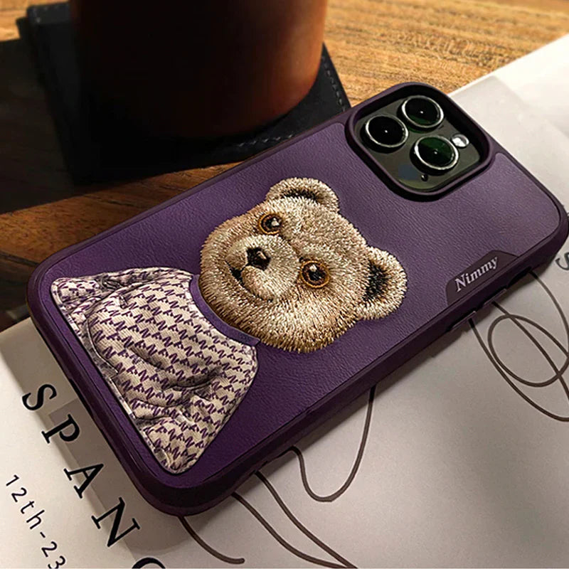 Nimmy Cute Pet 3D Embroidery Phone Case – Shockproof TPU + PC + Leather Cover with Airbag Protection