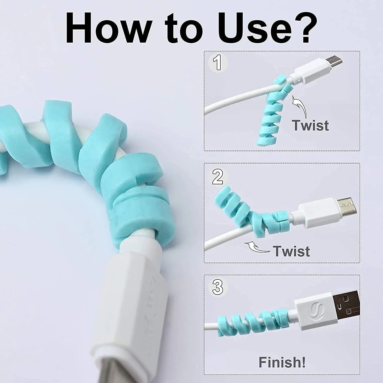Spiral Charger Spring Cable Protector (Pack of 4) Tangle-Free | Extended Cable Life | Universal Fit