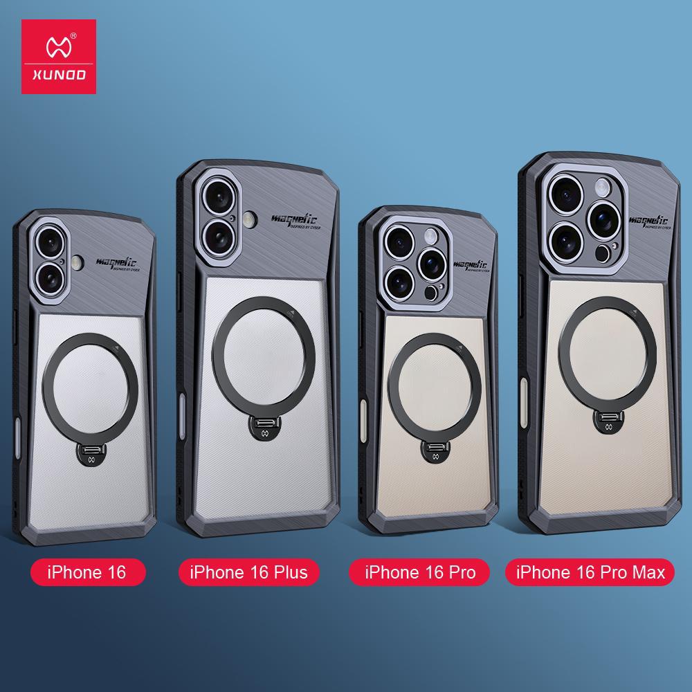 iPhone Airbag Shockproof Bumper Shell Cyber Magnetic Holder Series Case Cover (Black)