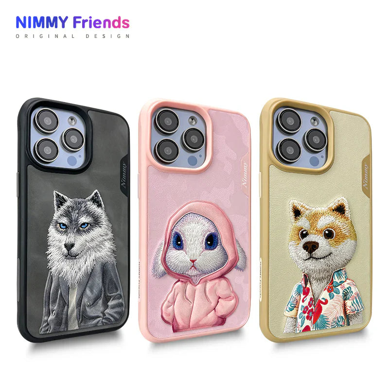 Nimmy Cute Pet 3D Embroidery Phone Case – Shockproof TPU + PC + Leather Cover with Airbag Protection