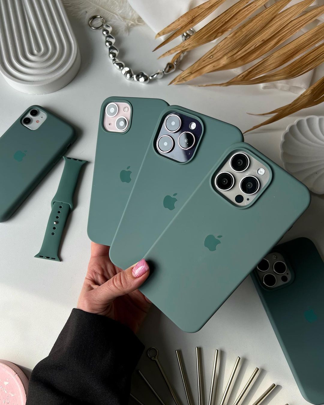 Pine Needle Green iPhone Silicone Case – Sleek, Shockproof & Non-Slip Design