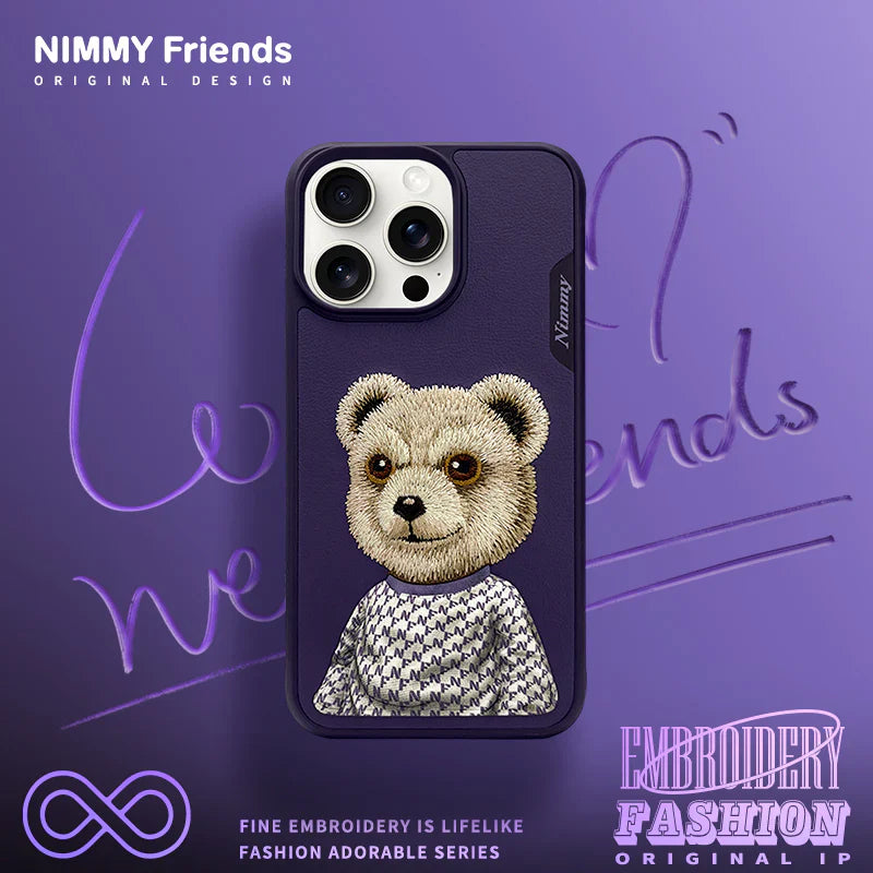 Nimmy Cute Pet 3D Embroidery Phone Case – Shockproof TPU + PC + Leather Cover with Airbag Protection