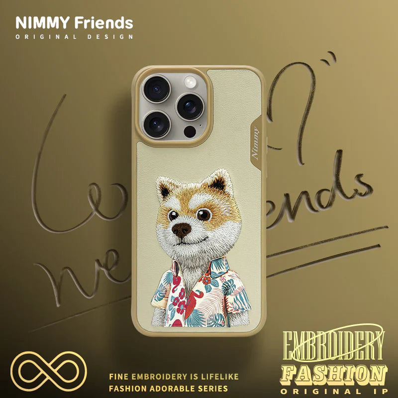 Nimmy Cute Pet 3D Embroidery Phone Case – Shockproof TPU + PC + Leather Cover with Airbag Protection