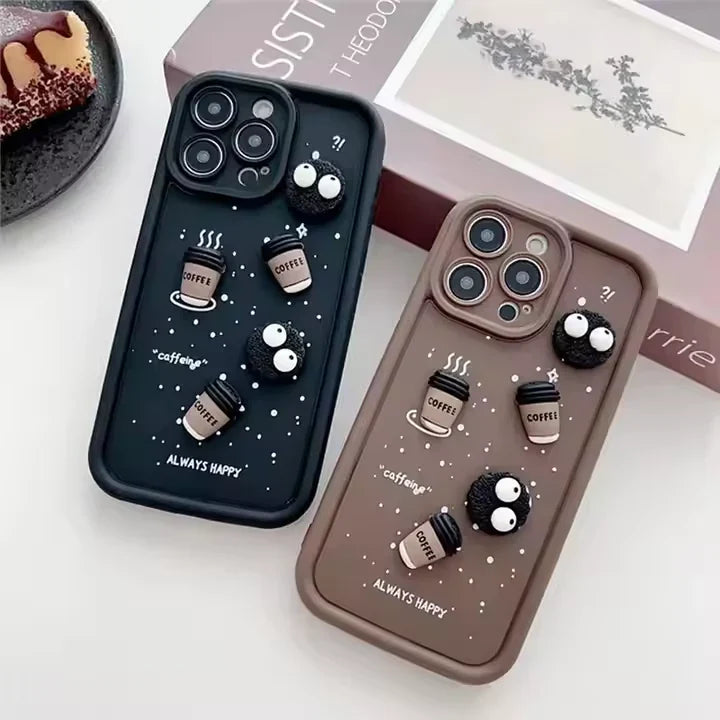 Cute Briquettes Coffee Cartoon Lens Camera Silicone Phone Case Playful Design | Premium Protection | Comfortable Grip
