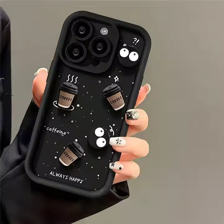 Cute Briquettes Coffee Cartoon Lens Camera Silicone Phone Case Playful Design | Premium Protection | Comfortable Grip