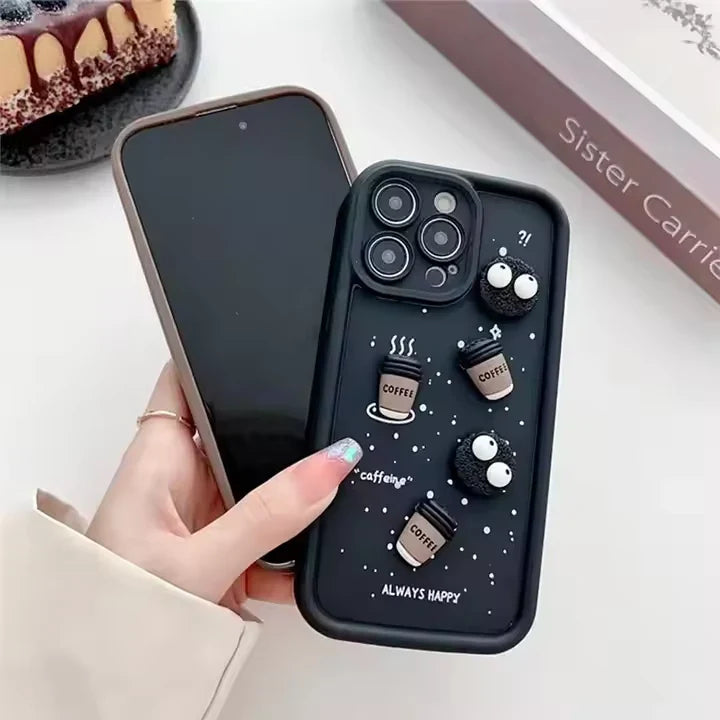 Cute Briquettes Coffee Cartoon Lens Camera Silicone Phone Case Playful Design | Premium Protection | Comfortable Grip