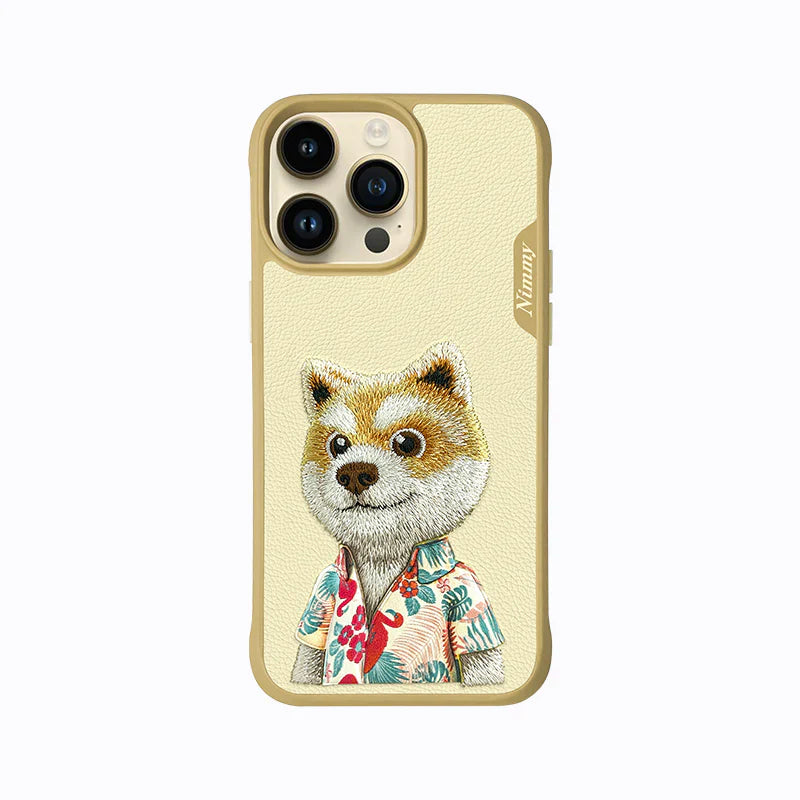 Nimmy Cute Pet 3D Embroidery Phone Case – Shockproof TPU + PC + Leather Cover with Airbag Protection
