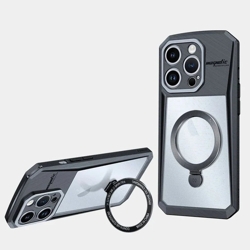 iPhone Airbag Shockproof Bumper Shell Cyber Magnetic Holder Series Case Cover (Black)