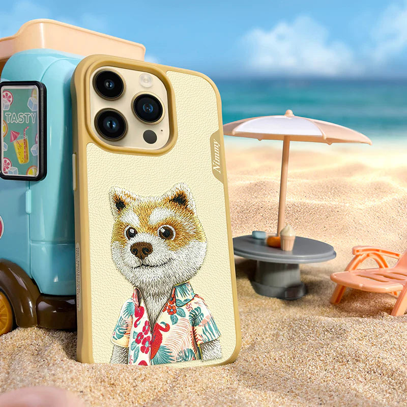Nimmy Cute Pet 3D Embroidery Phone Case – Shockproof TPU + PC + Leather Cover with Airbag Protection