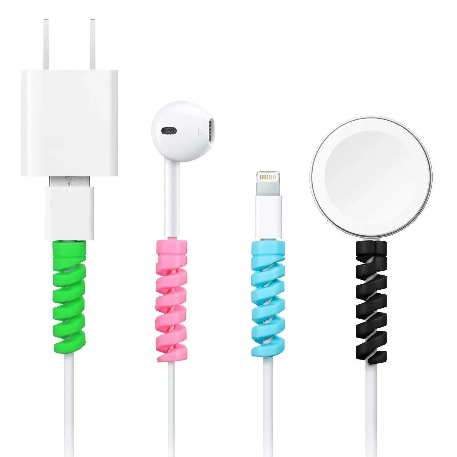Spiral Charger Spring Cable Protector (Pack of 4) Tangle-Free | Extended Cable Life | Universal Fit