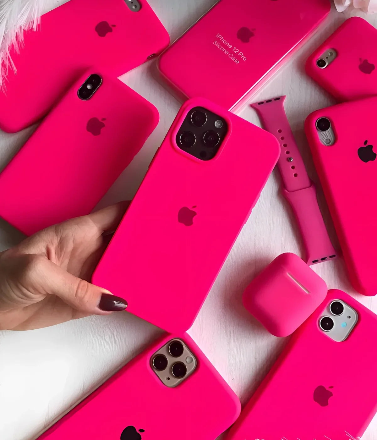 Fluorescent Pink iPhone Silicone Case – Vibrant, Slim Fit with Full Protection