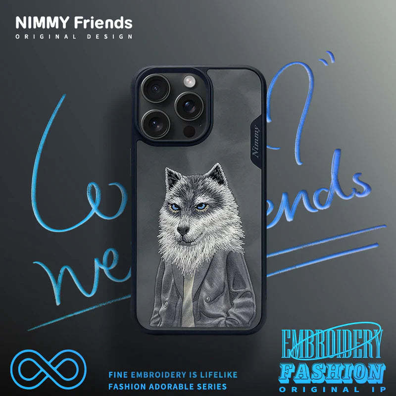 Nimmy Cute Pet 3D Embroidery Phone Case – Shockproof TPU + PC + Leather Cover with Airbag Protection