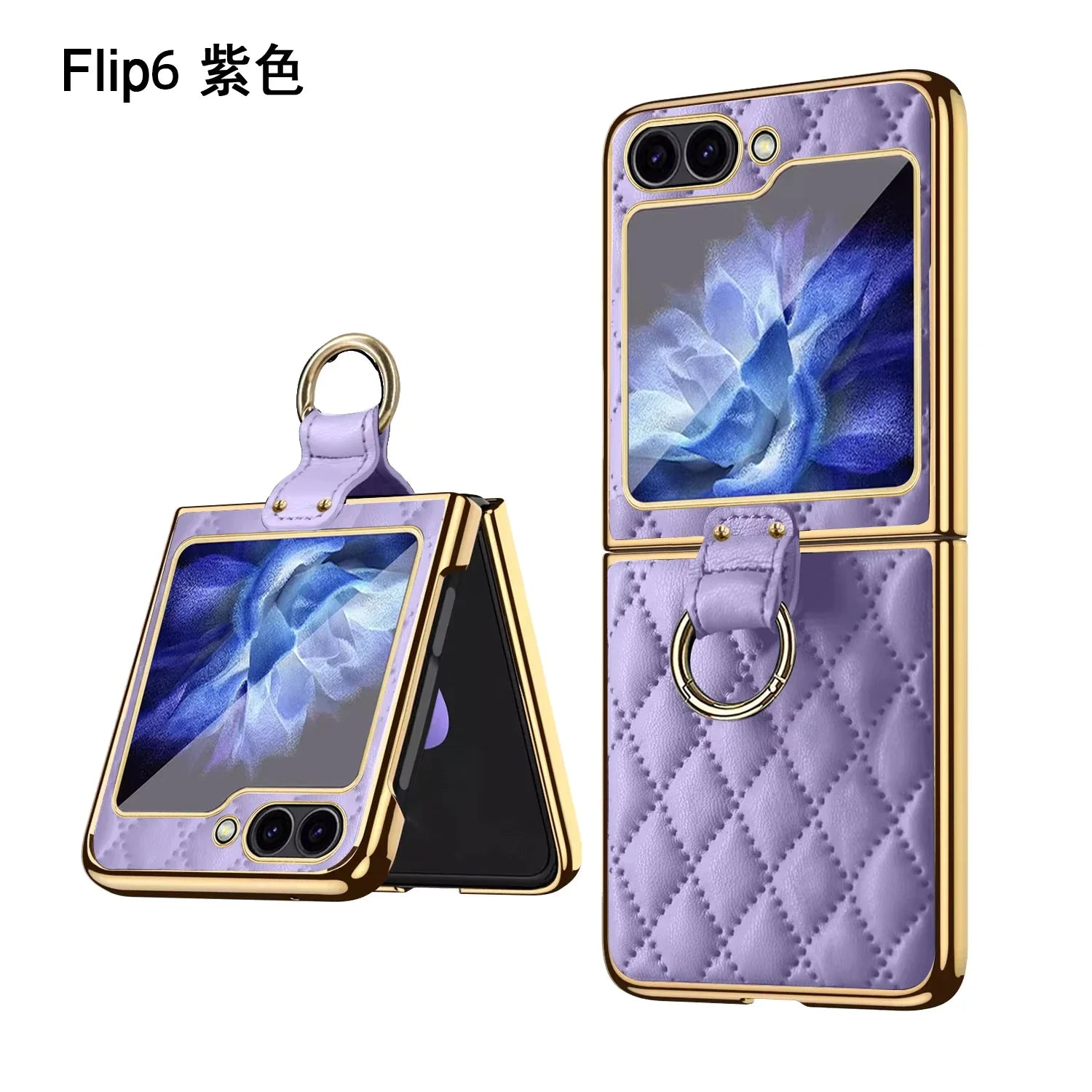 Samsung Galaxy Z Flip 6 Electroplated Leather Ring Full Lens Film Glass Case