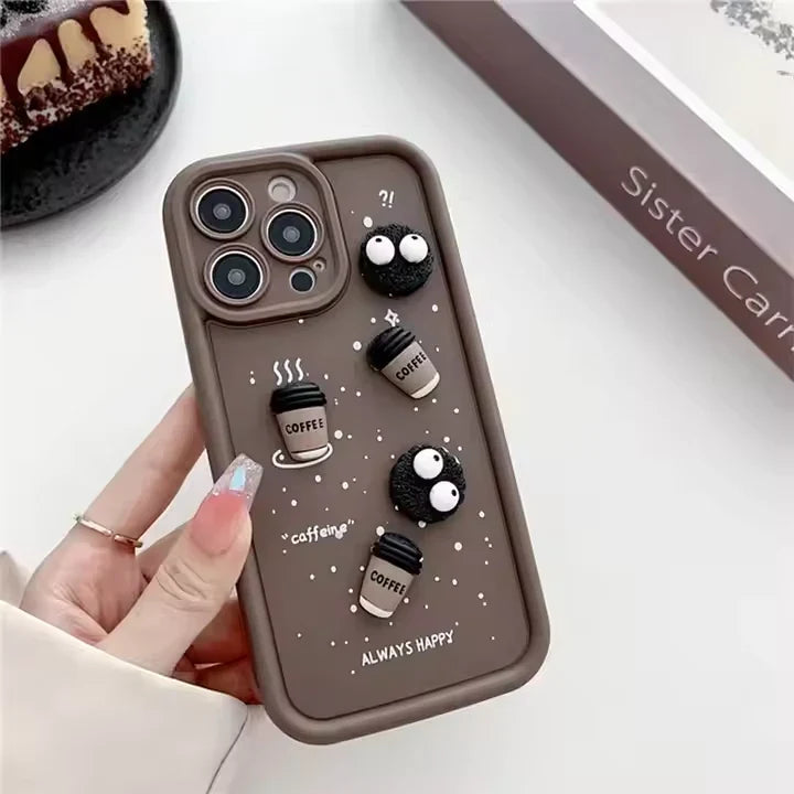 Cute Briquettes Coffee Cartoon Lens Camera Silicone Phone Case Playful Design | Premium Protection | Comfortable Grip