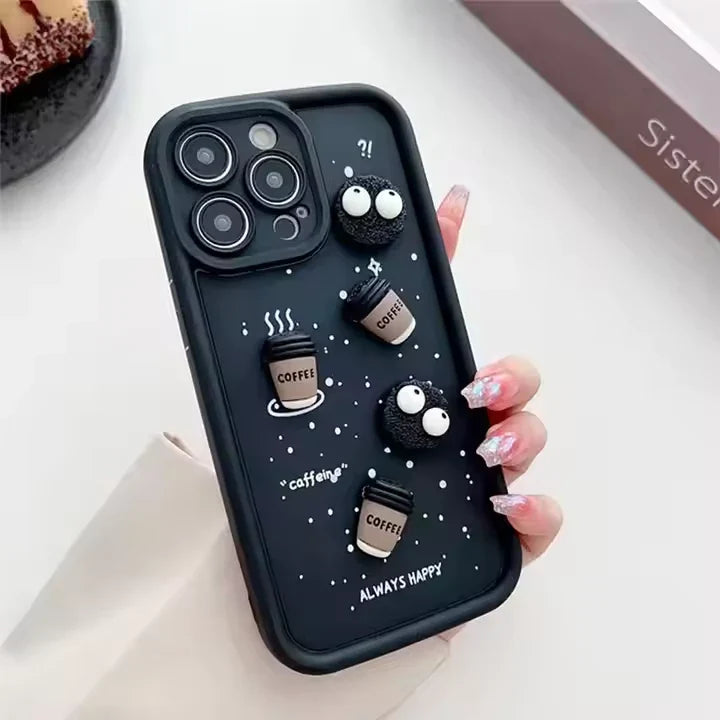 Cute Briquettes Coffee Cartoon Lens Camera Silicone Phone Case Playful Design | Premium Protection | Comfortable Grip