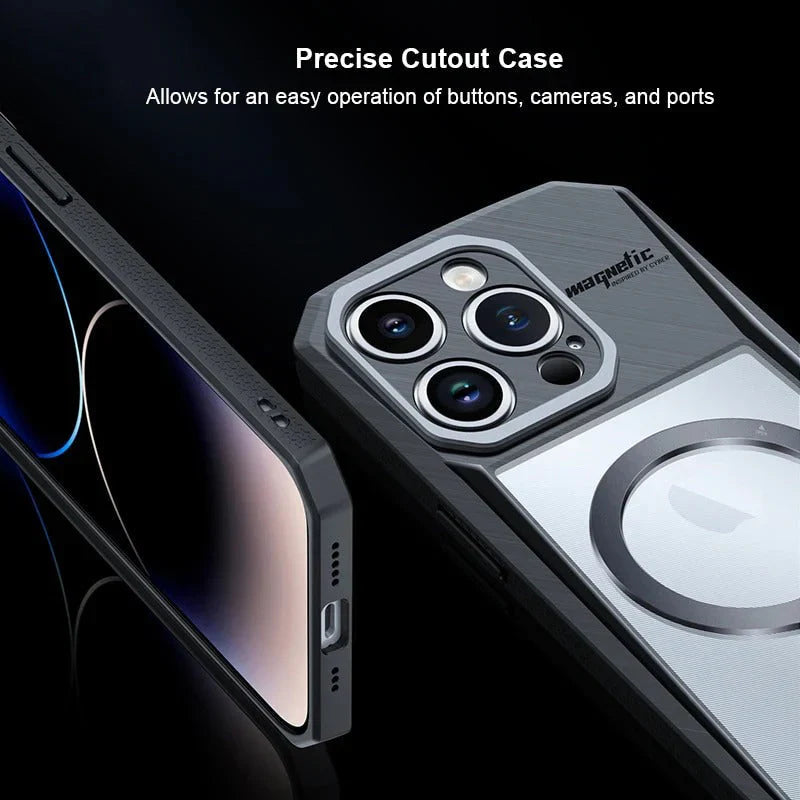 iPhone Airbag Shockproof Bumper Shell Cyber Magnetic Holder Series Case Cover (Black)